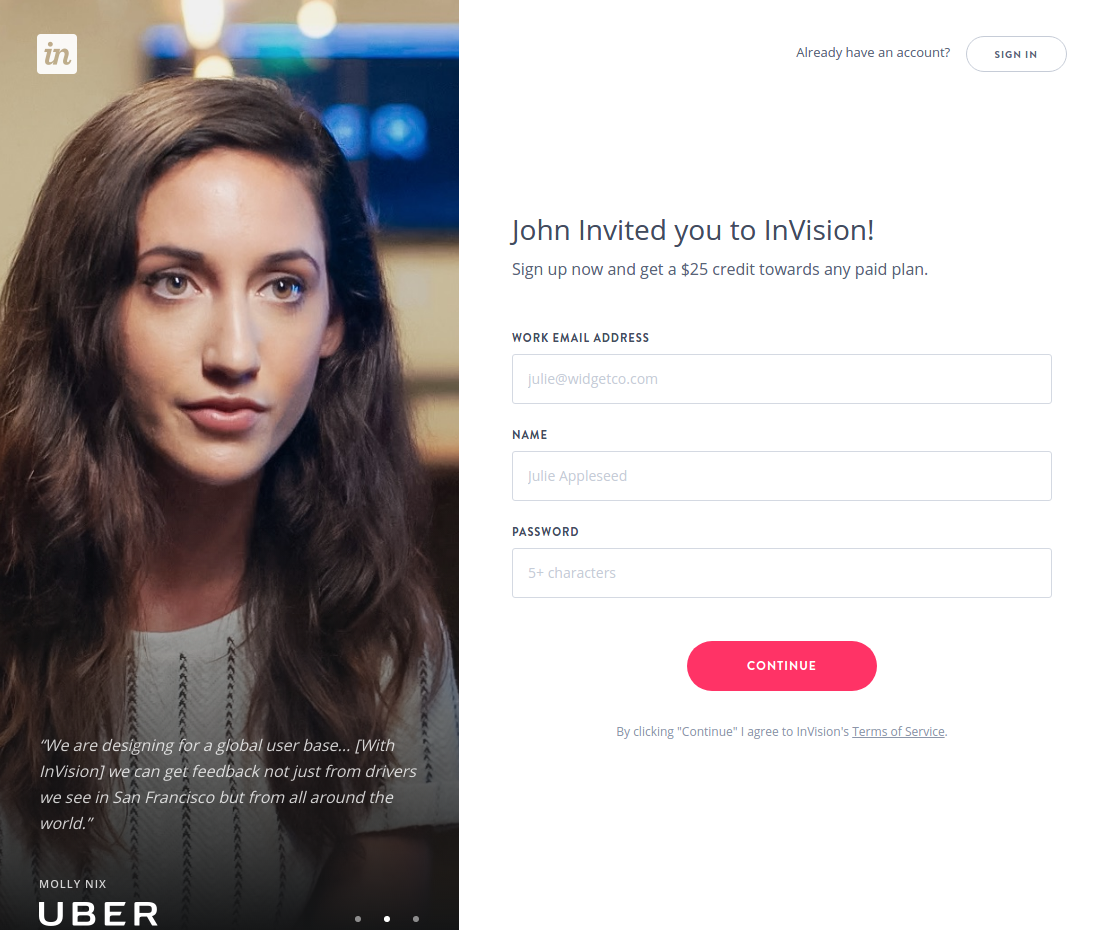 InVision Custom Landing Page