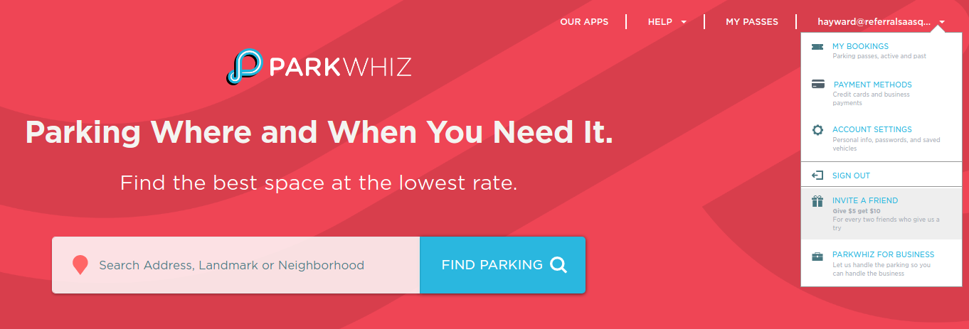 Parkwhiz menu widget
