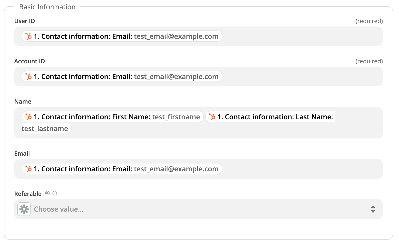 Zapier Basic Information screen