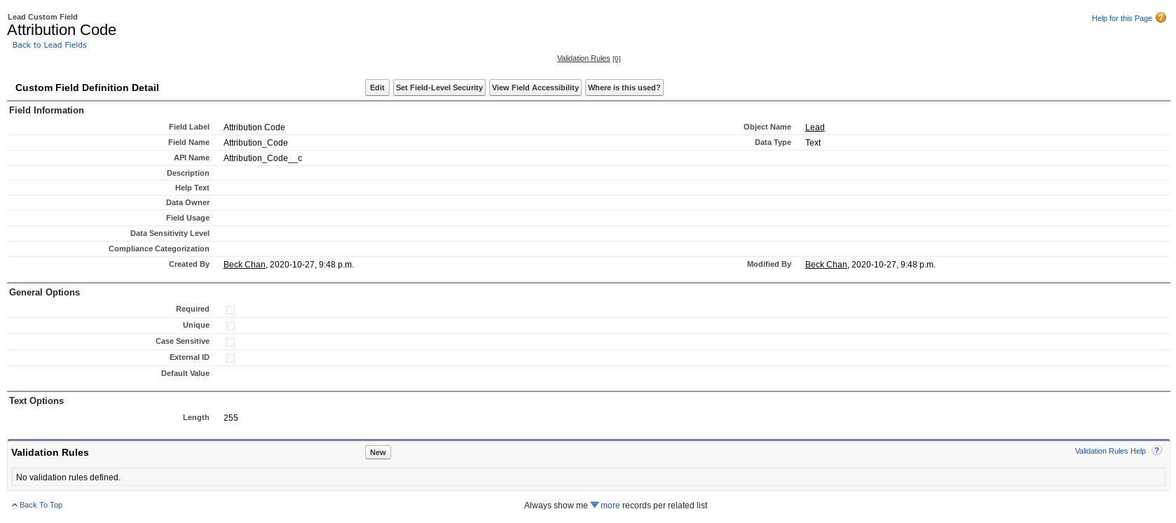 SFDC Referred By Codes Field