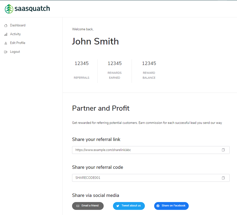 microsite dashboard page template