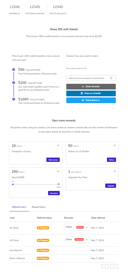 referral and loyalty widget