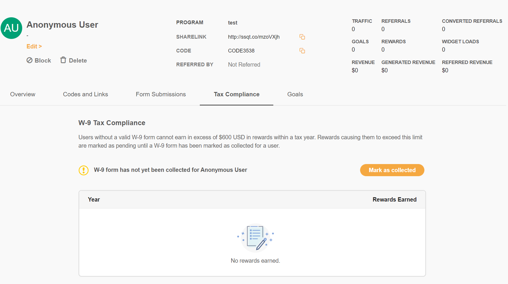 W-9 mark as collected